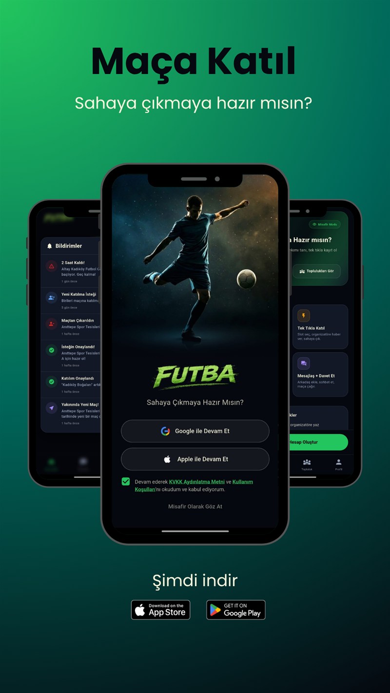 Futba uygulaması — maça katıl, sahaya çık