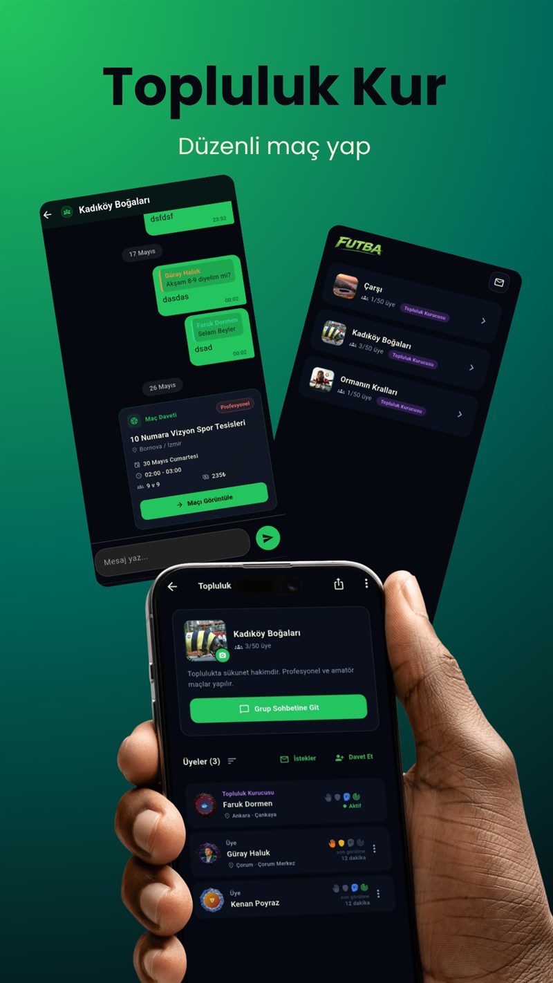 Futba — topluluk kur, düzenli maç yap