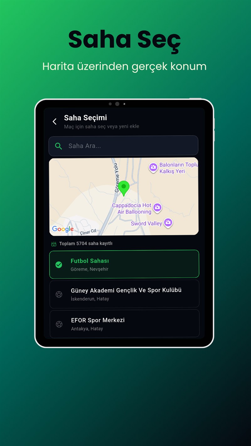 Futba — haritadan gerçek saha seç